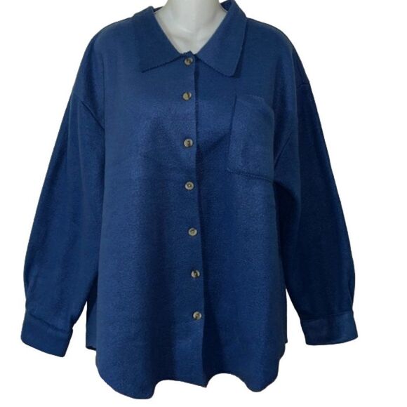 NWT Vintage Woodward Essentials Blue Soft Fleece Button-Down Shacket - Picture 1 of 9